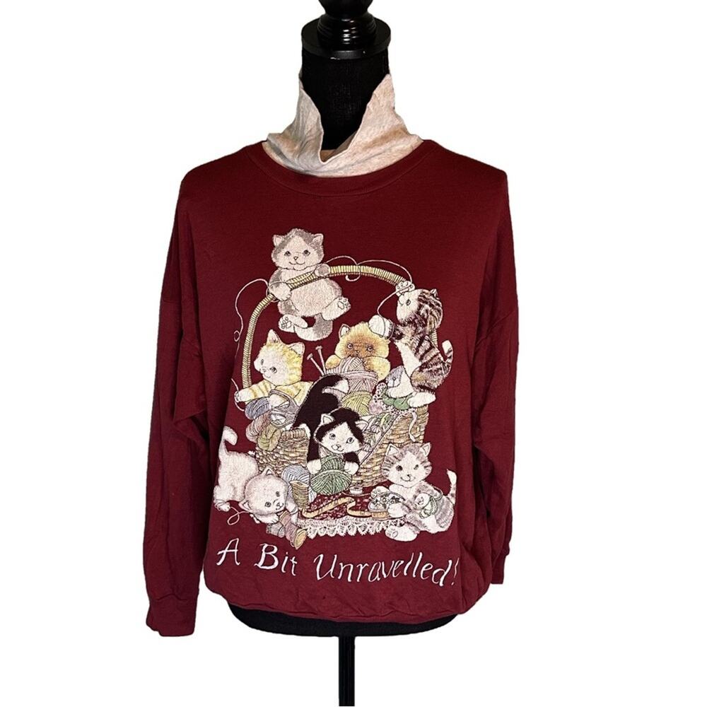 Land N Sea Kitty Yarn Sweater – Women’s M – Cozy Vintage Cat Knit